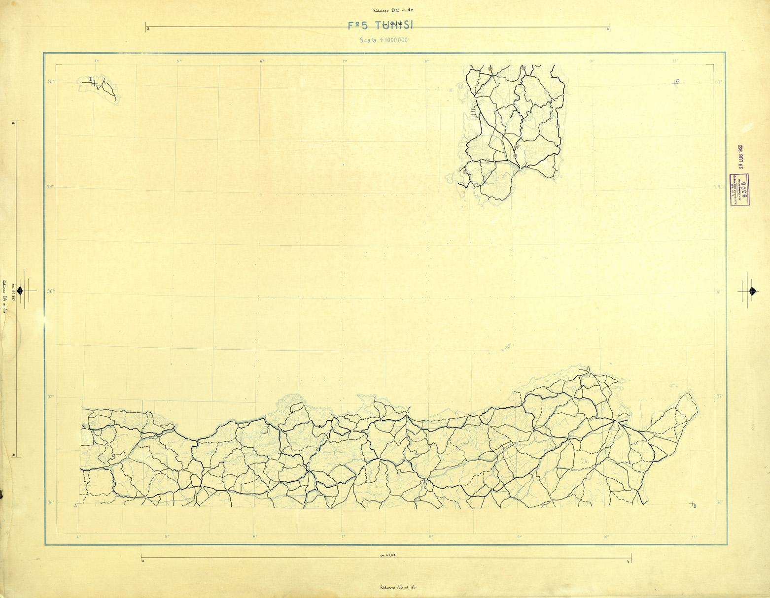 (N:33689) CARTA AERONAUTICA DEL MONDO FOGLIO 2345 TUNISI  ORIGINALI A COLORI SEPARATI STRADE (SE008085) Carte e stampe antiche: riproduzione a colori su carta (formato A1)