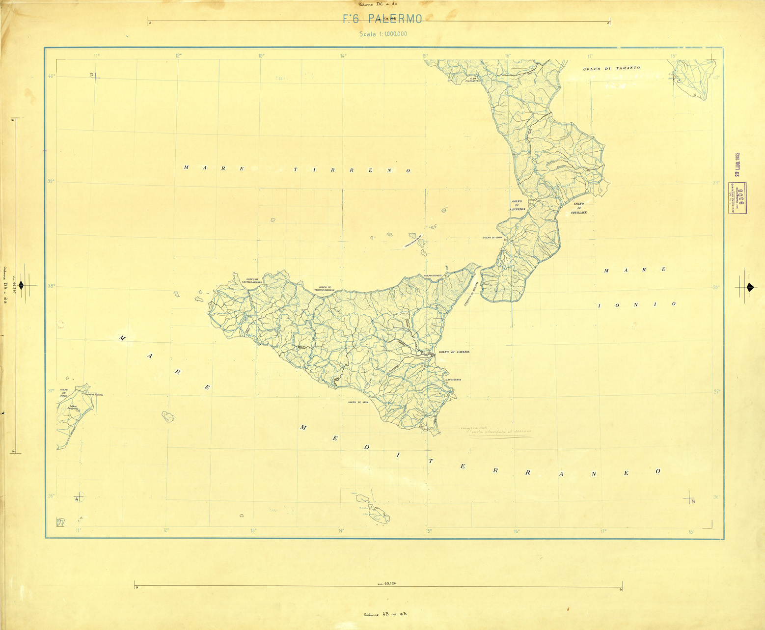 (N:33691) CARTA AERONAUTICA DEL MONDO FOGLIO 2344 SICILIA  ORIGINALI A COLORI SEPARATI ACQUE (SE008087) Carte e stampe antiche: riproduzione a colori su carta (formato A1)
