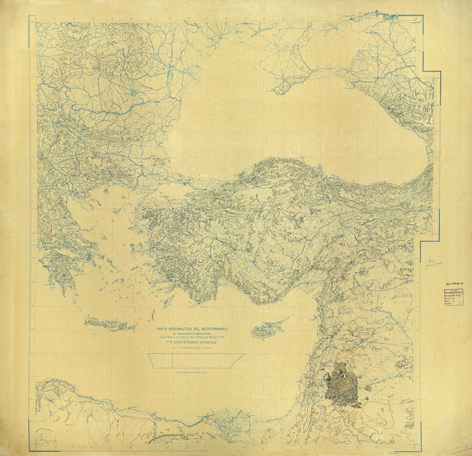 (N:33771) CARTA AERONAUTICA DEL MEDITERRANEO FOGLIO 3 MEDITERRANEO ORIENTALE ORIGINALI A COLORI SEPARATI CURVE DI LIVELLO (SE008118) Carte e stampe antiche: riproduzione a colori su carta (formato A1)