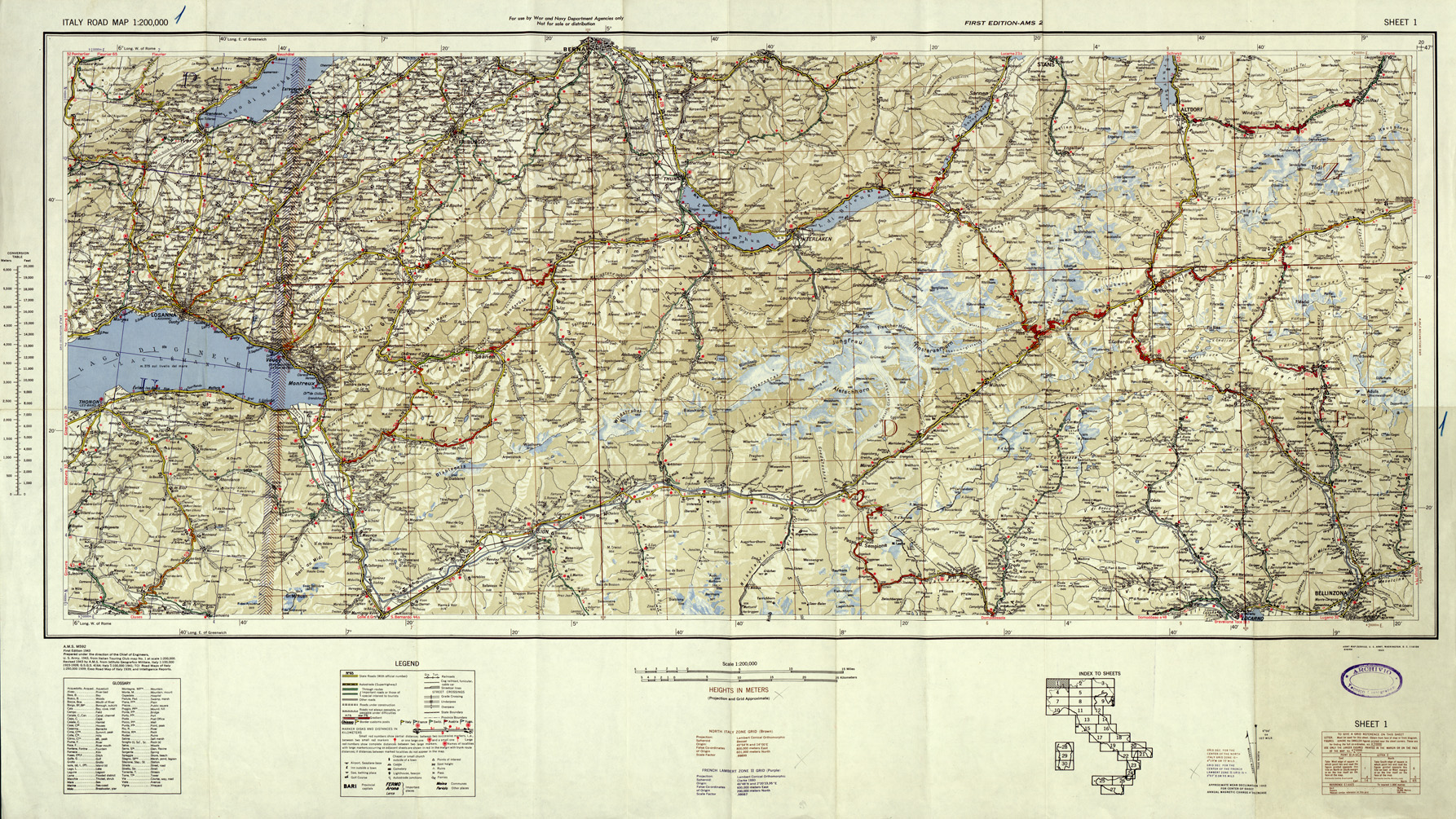 (N:33806) ITALY ROAD MAP - SHEET 1. (SE008128) Carte e stampe antiche: riproduzione a colori su carta (formato A1)