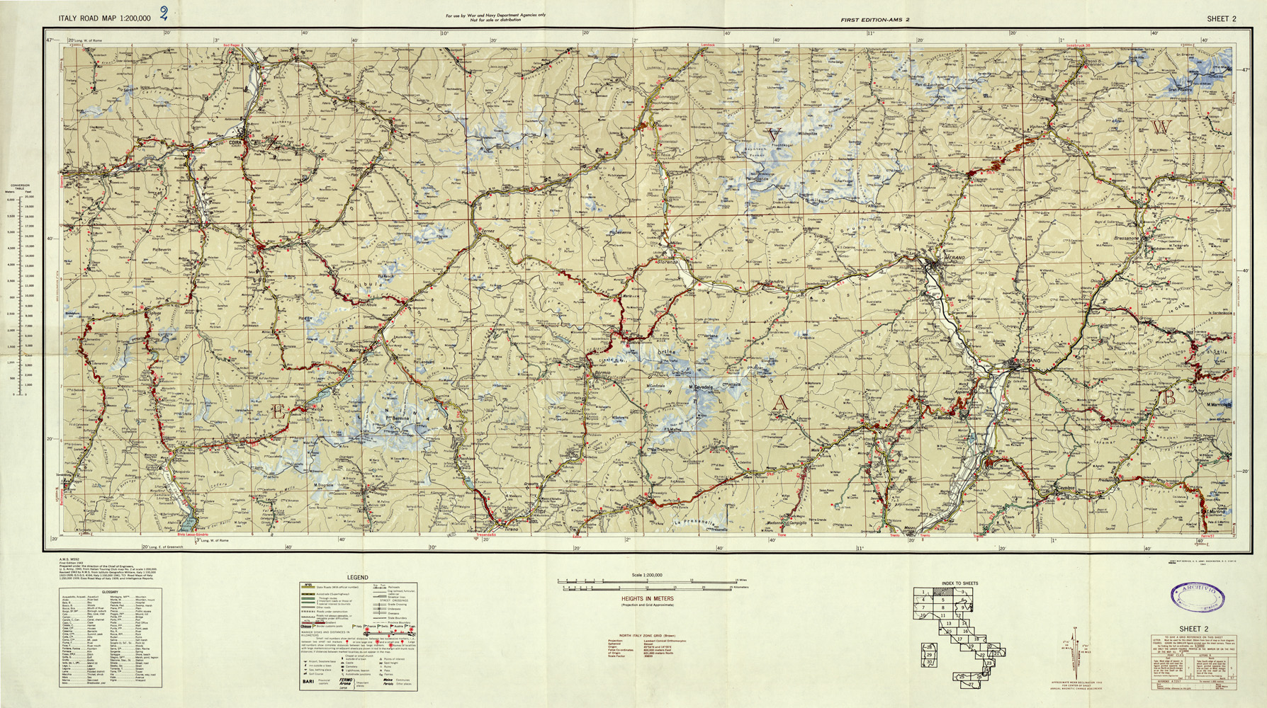 (N:33809) ITALY ROAD MAP - SHEET 2. (SE008129) Carte e stampe antiche: riproduzione a colori su carta (formato A1)