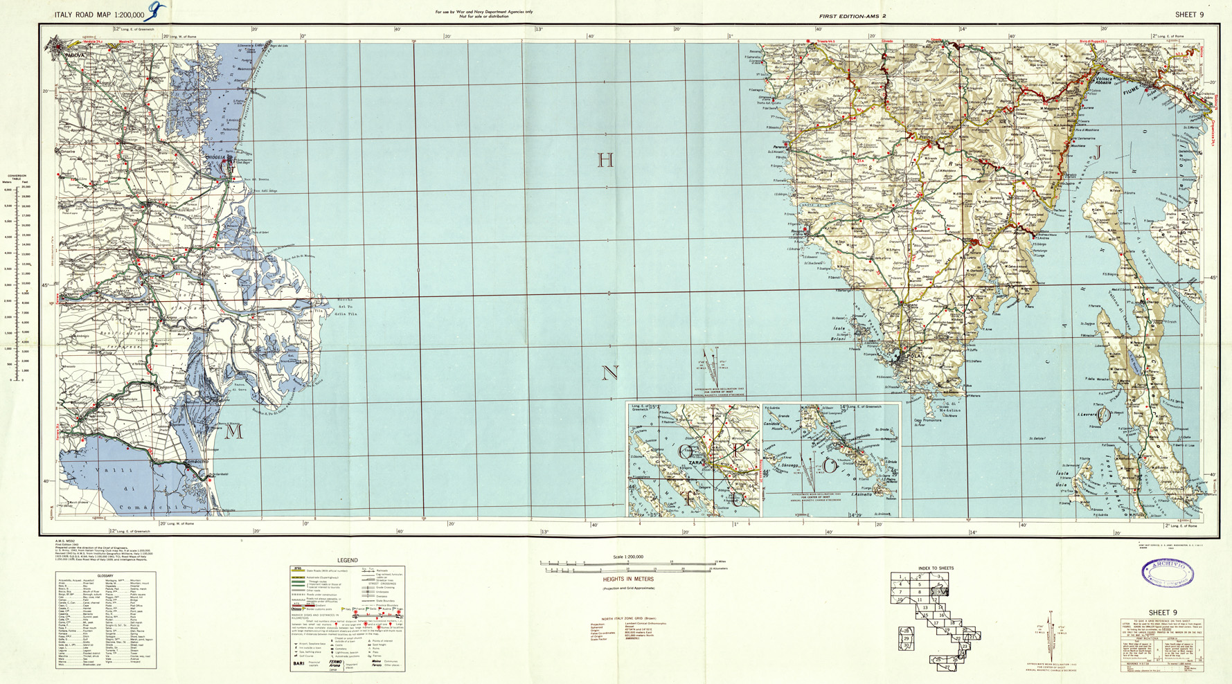 (N:33818) ITALY ROAD MAP - SHEET 9. (SE008136) Carte e stampe antiche: riproduzione a colori su carta (formato A1)