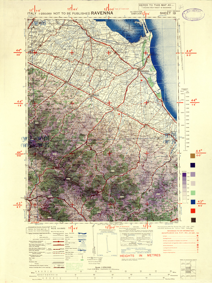 (N:33877) ITALY - SHEET 19 - RAVENNA - EDIZIONE CON CURVE DI LIVELLO. (SE008175) Carte e stampe antiche: riproduzione a colori su carta (formato A1)