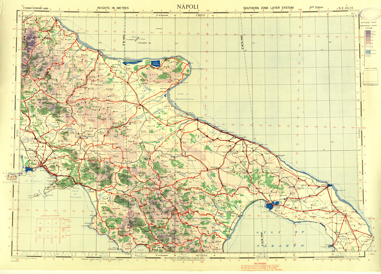 (N:33840) EUROPA CARTA AERONAUTICA INGLESE FOGLIO N E 40/14 NAPOLI 
 (SE008219) Carte e stampe antiche: riproduzione a colori su carta (formato A1)