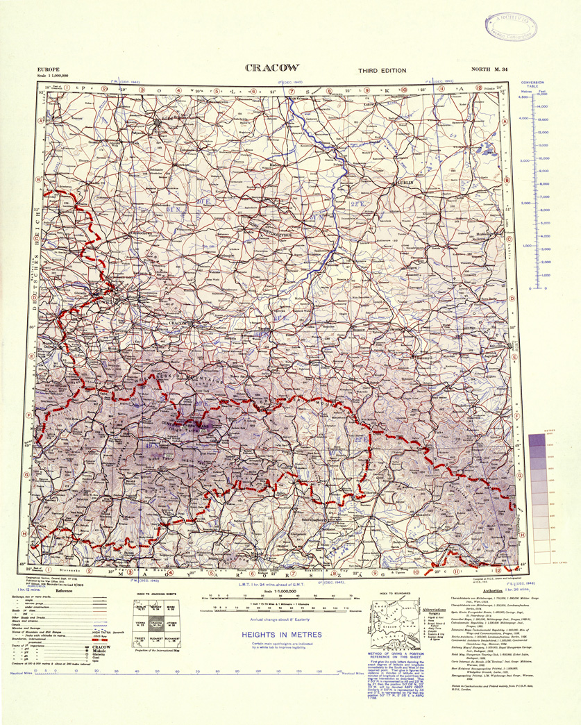 (N:33874) EUROPA CARTA AERONAUTICA INGLESE FOGLIO NORTH M 34 CRACOW (SE008230) Carte e stampe antiche: riproduzione a colori su carta (formato A1)