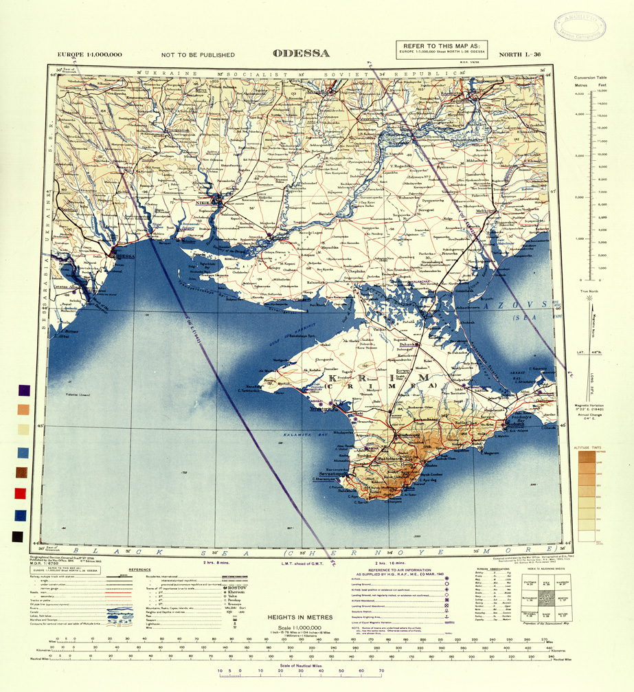 (N:33916) EUROPA CARTA AERONAUTICA INGLESE FOGLIO NORTH L36  ODESSA 
 (SE008237) Carte e stampe antiche: riproduzione a colori su carta (formato A1)