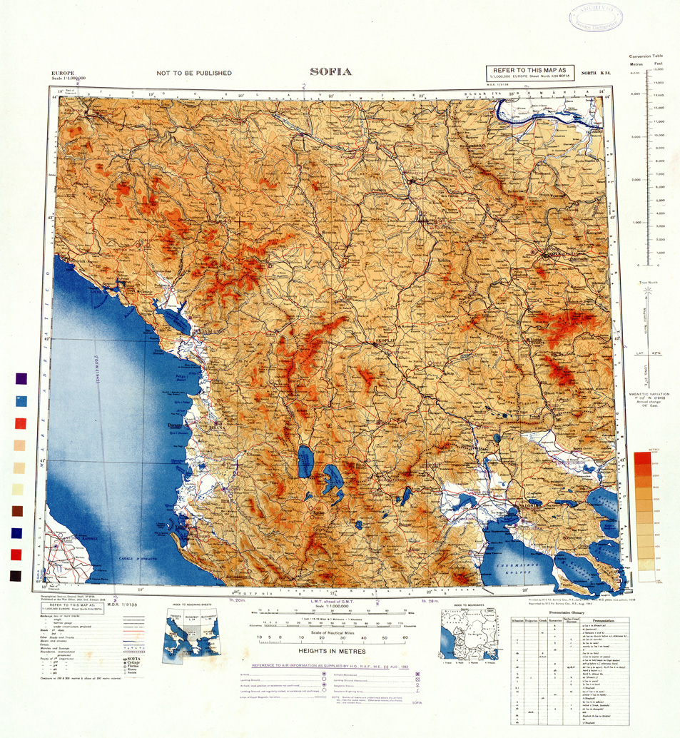 (N:33925) EUROPA CARTA AERONAUTICA INGLESE FOGLIO NORTH K 34 SOFIA 
 (SE008243) Carte e stampe antiche: riproduzione a colori su carta (formato A1)
