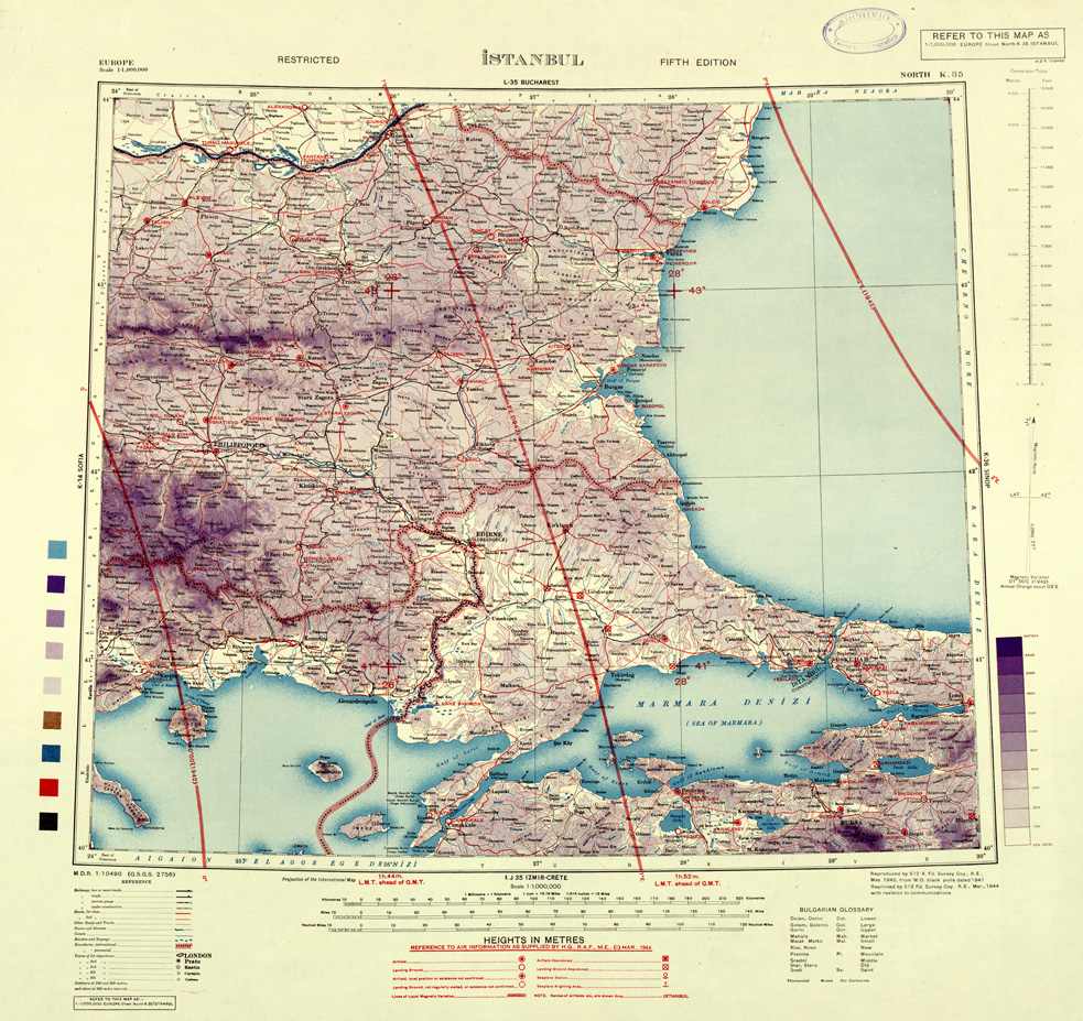 (N:33929) EUROPA CARTA AERONAUTICA INGLESE FOGLIO NORTH K 35 ISTANBUL 
 (SE008244) Carte e stampe antiche: riproduzione a colori su carta (formato A1)