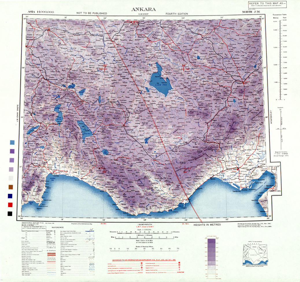 (N:33941) ASIA CARTA AERONAUTICA INGLESE FOGLIO NORTH  J 36 ANKARA (SE008251) Carte e stampe antiche: riproduzione a colori su carta (formato A1)