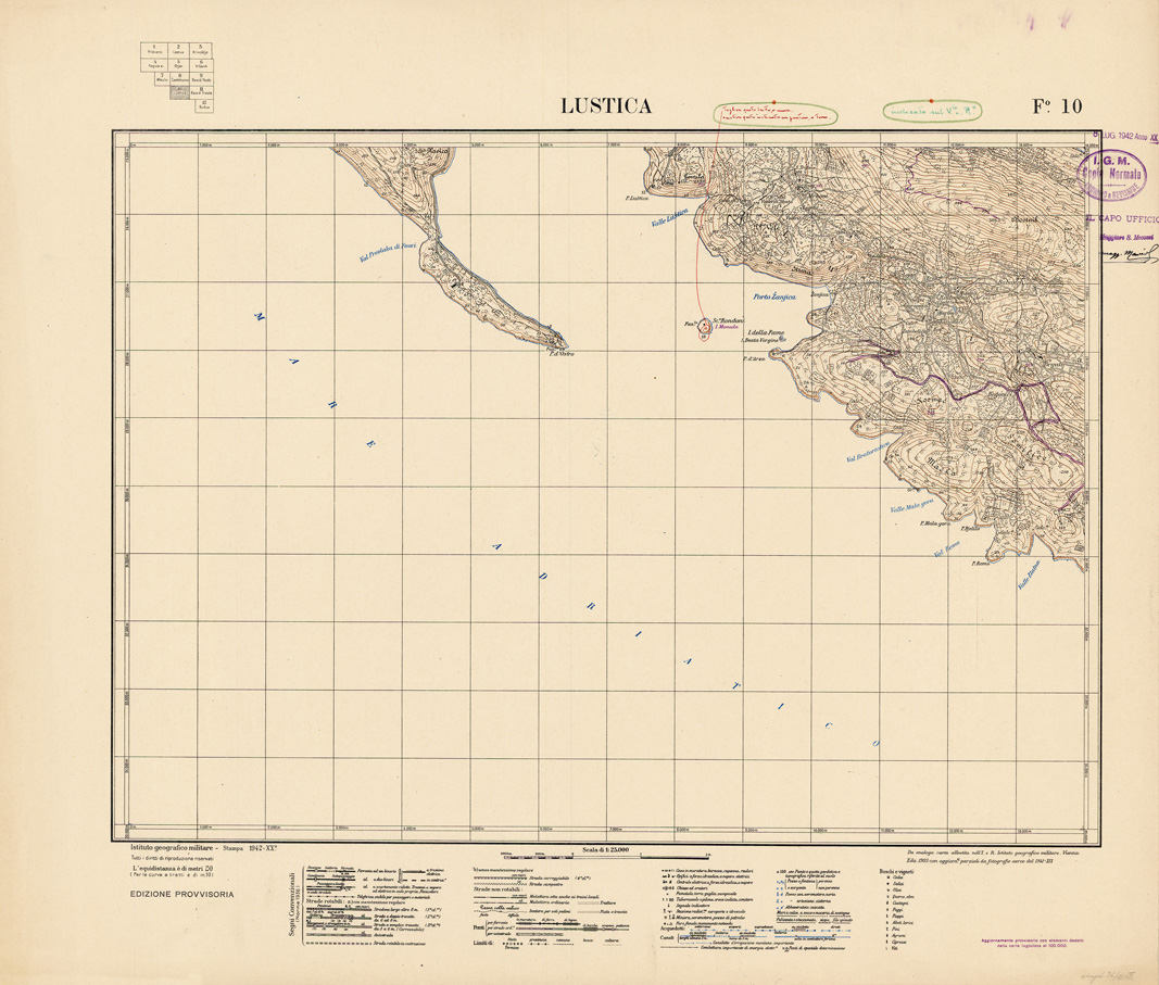 (N:35422) CARTA DELLE BOCCHE DI CATTARO - FOGLIO 10 - LUSTICA (SE008297) Carte e stampe antiche: riproduzione a colori su carta (formato A1)