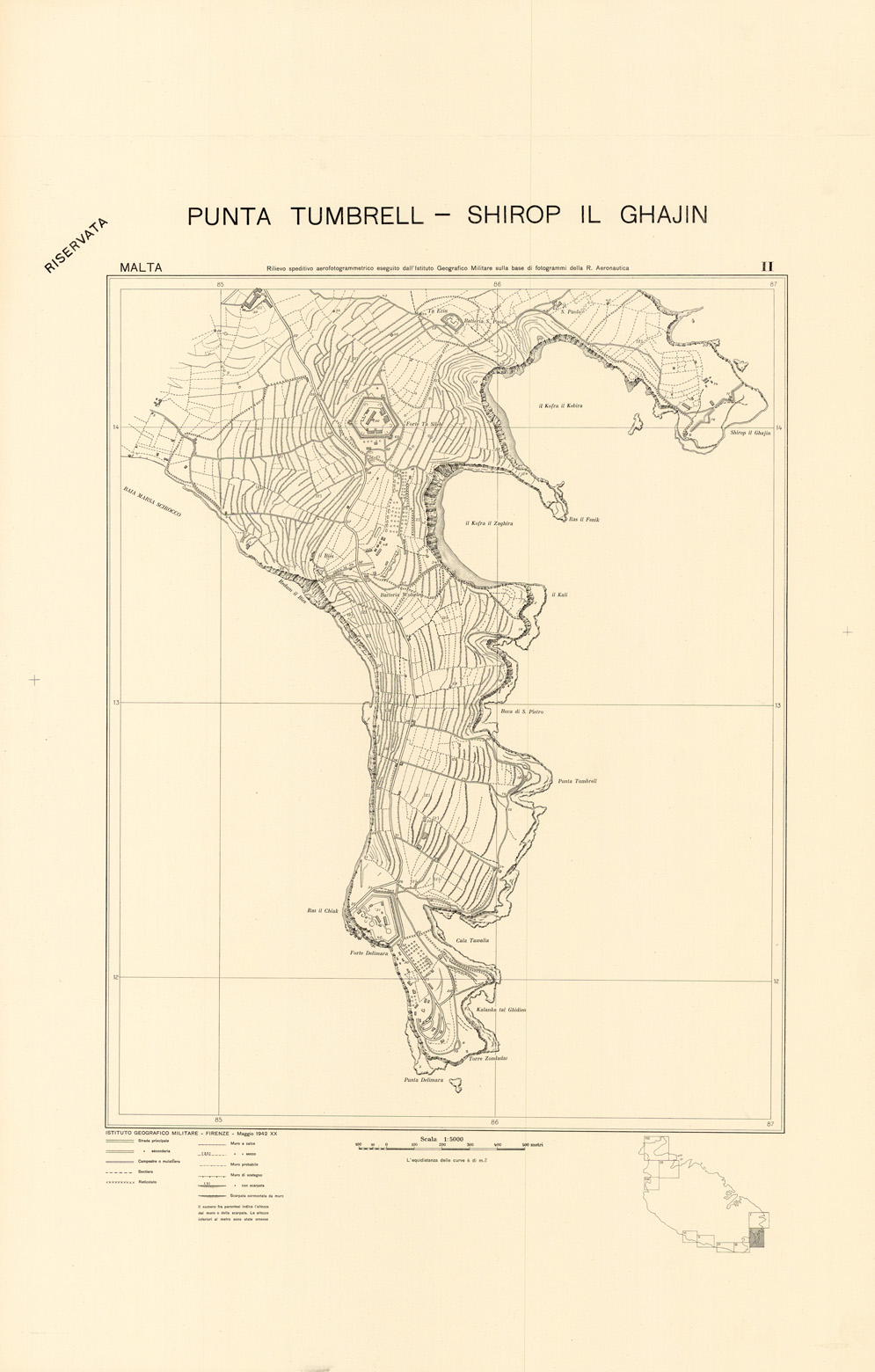 (N:34143) MALTA - FOGLIO II - PUNTA TUMBRELL - SHIROP IL GHAJIN - COPIE DI PROVA - PLANIMETRIA E ACQUE (SE008303) Carte e stampe antiche: riproduzione a colori su carta (formato A1)