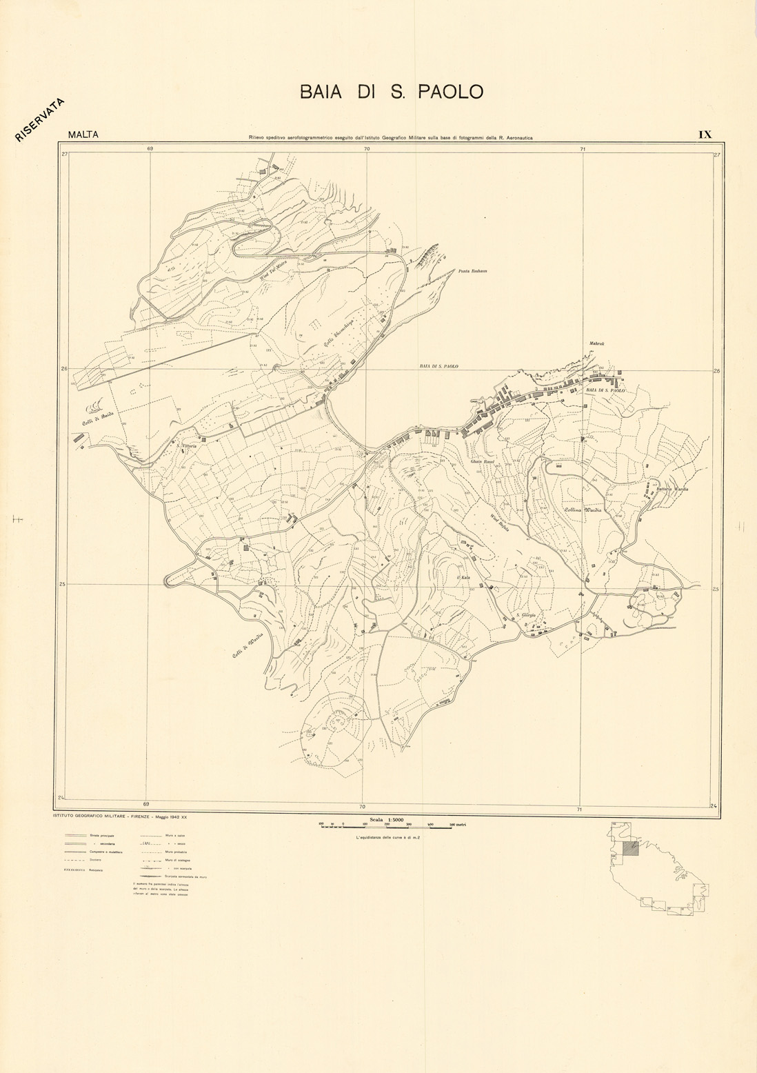 (N:34146) MALTA - FOGLIO IX - BAIA DI S. PAOLO - COPIE DI PROVA - PLANIMETRIA E ACQUE (SE008310) Carte e stampe antiche: riproduzione a colori su carta (formato A1)