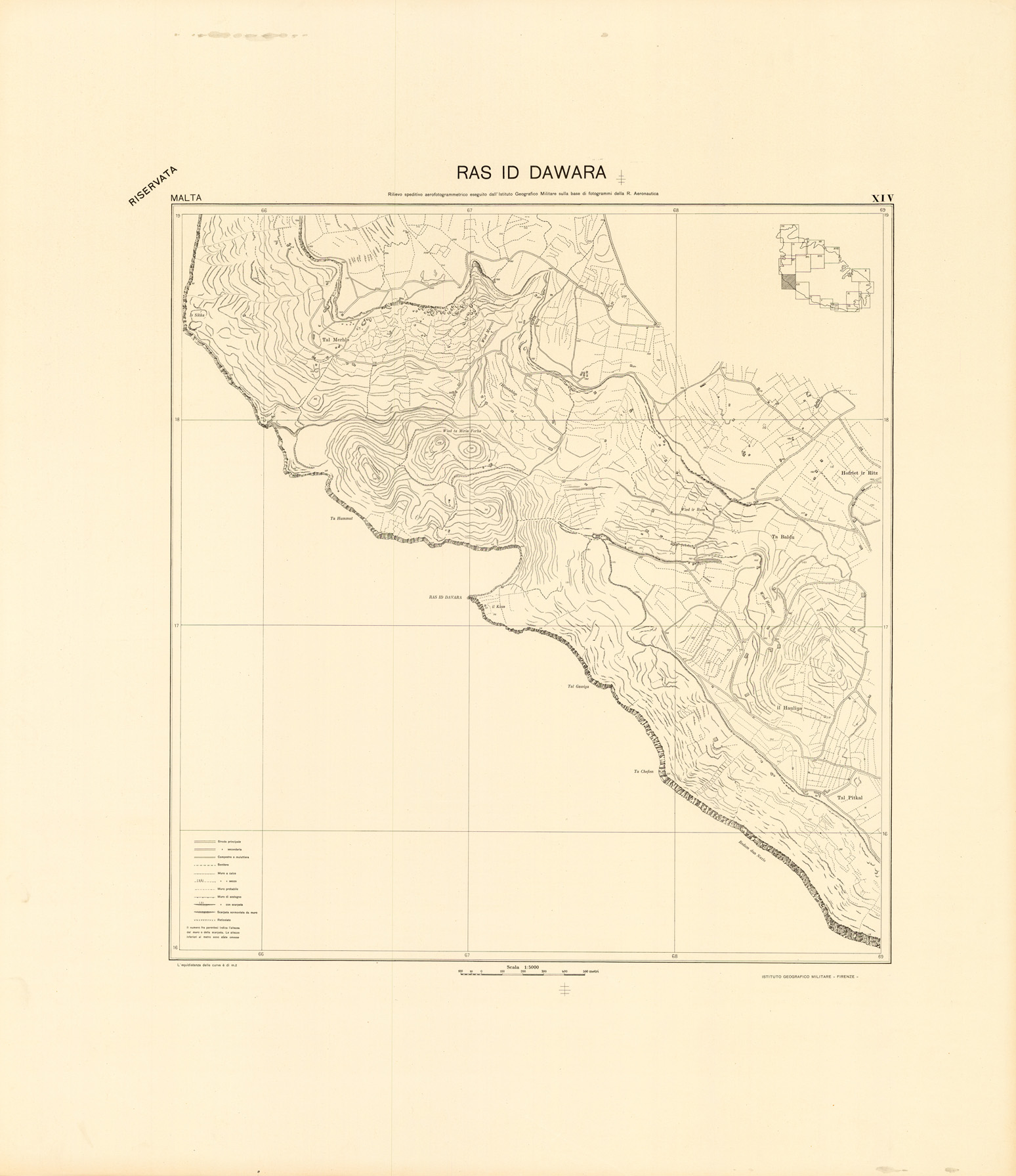 (N:34155) MALTA - FOGLIO XIV - RAS ID DAWARA - COPIE DI PROVA - PLANIMETRIA E ACQUE (SE008315) Carte e stampe antiche: riproduzione a colori su carta (formato A1)