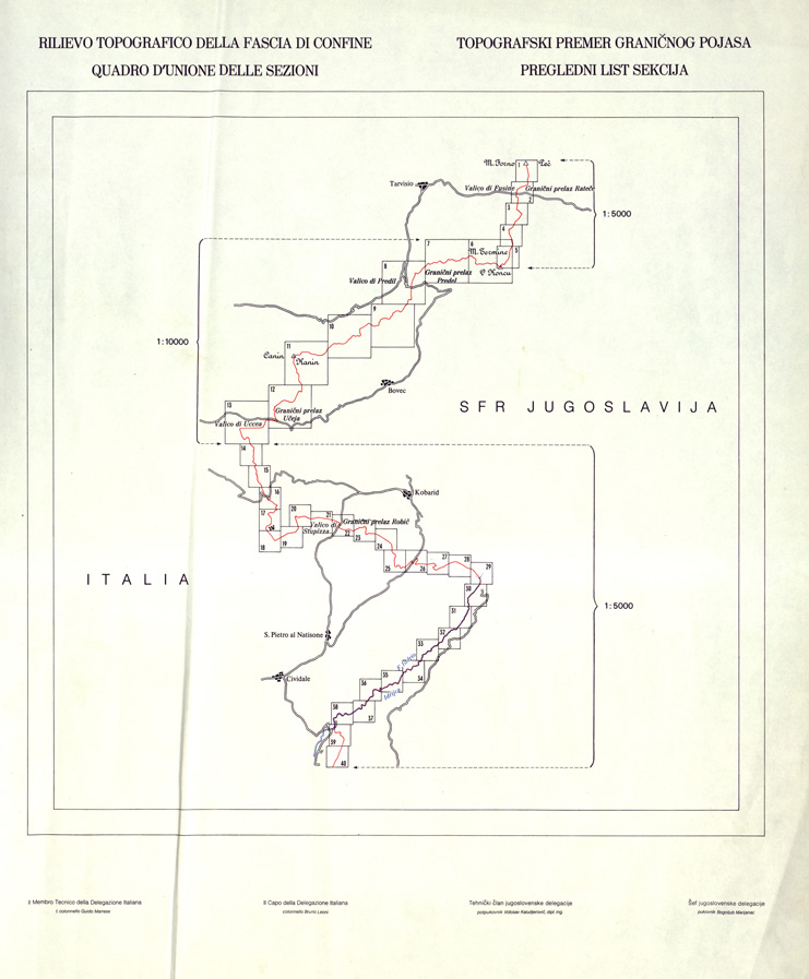 (N:33922) CONFINE DI STATO ITALO - JUGOSLAVO CARTOGRAFIA DELLA FASCIA CONFINARIA QUADRO D'UNIONE FOGLI 1 - 40 (SE008399) Carte e stampe antiche: riproduzione a colori su carta (formato A1)