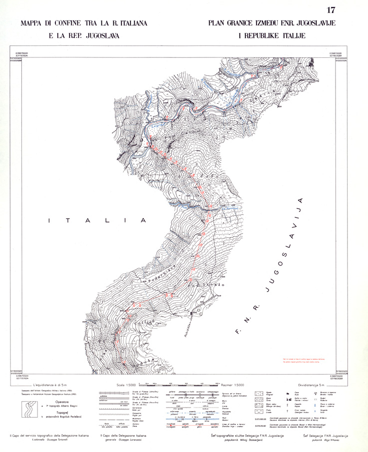 (N:33954) CONFINE DI STATO ITALO - JUGOSLAVO CARTOGRAFIA DELLA FASCIA CONFINARIA FOGLIO 17 (SE008416) Carte e stampe antiche: riproduzione a colori su carta (formato A1)