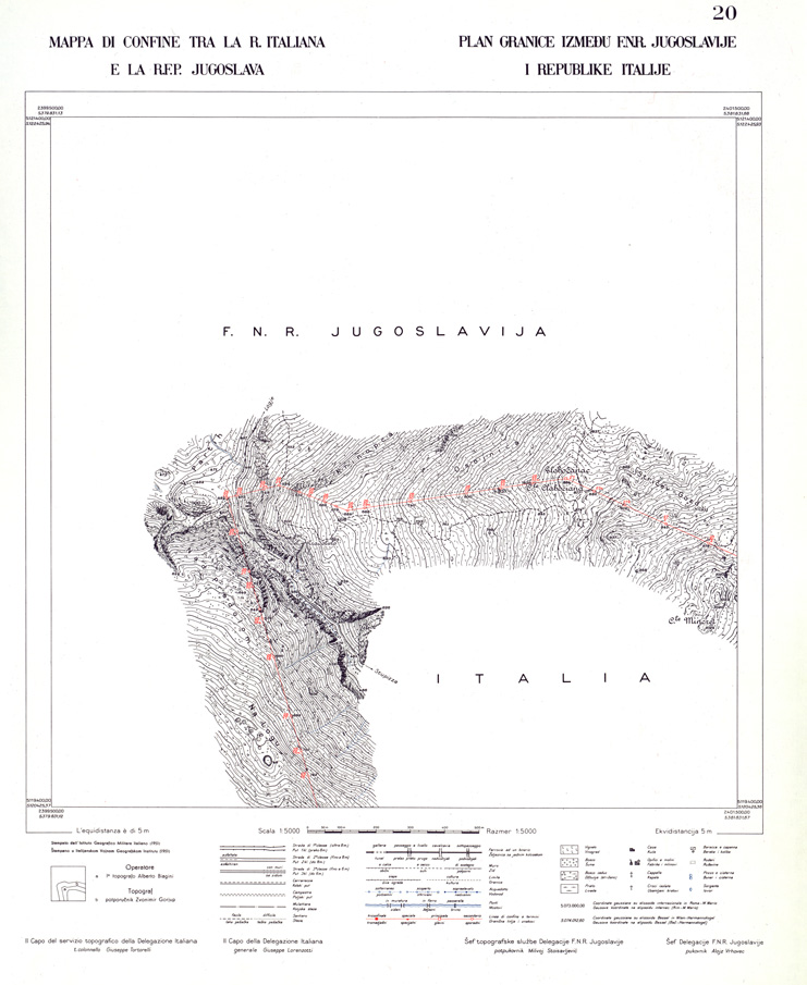 (N:33959) CONFINE DI STATO ITALO - JUGOSLAVO CARTOGRAFIA DELLA FASCIA CONFINARIA FOGLIO 20 (SE008419) Carte e stampe antiche: riproduzione a colori su carta (formato A1)