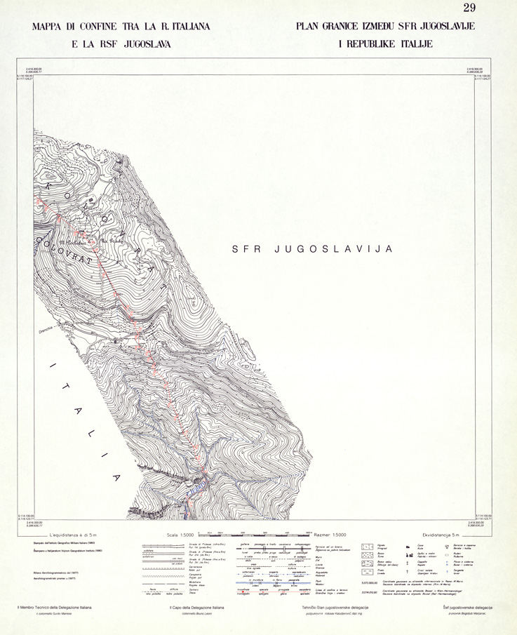 (N:33971) CONFINE DI STATO ITALO - JUGOSLAVO CARTOGRAFIA DELLA FASCIA CONFINARIA FOGLIO 29 (SE008428) Carte e stampe antiche: riproduzione a colori su carta (formato A1)