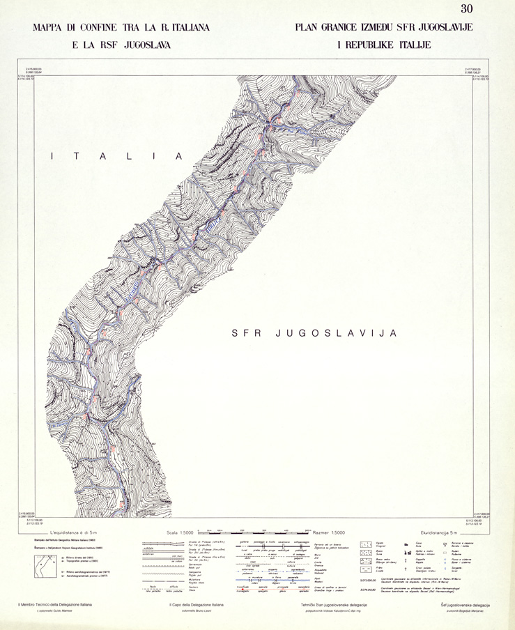 (N:33972) CONFINE DI STATO ITALO - JUGOSLAVO CARTOGRAFIA DELLA FASCIA CONFINARIA FOGLIO 30 (SE008429) Carte e stampe antiche: riproduzione a colori su carta (formato A1)