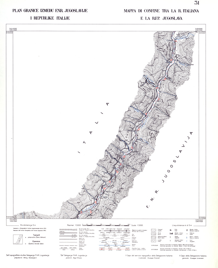 (N:33973) CONFINE DI STATO ITALO - JUGOSLAVO CARTOGRAFIA DELLA FASCIA CONFINARIA FOGLIO 31 (SE008430) Carte e stampe antiche: riproduzione a colori su carta (formato A1)
