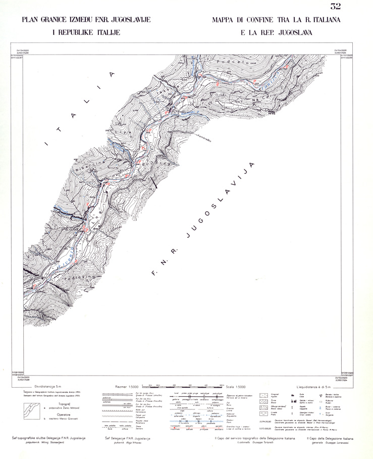 (N:33974) CONFINE DI STATO ITALO - JUGOSLAVO CARTOGRAFIA DELLA FASCIA CONFINARIA FOGLIO 32 (SE008431) Carte e stampe antiche: riproduzione a colori su carta (formato A1)