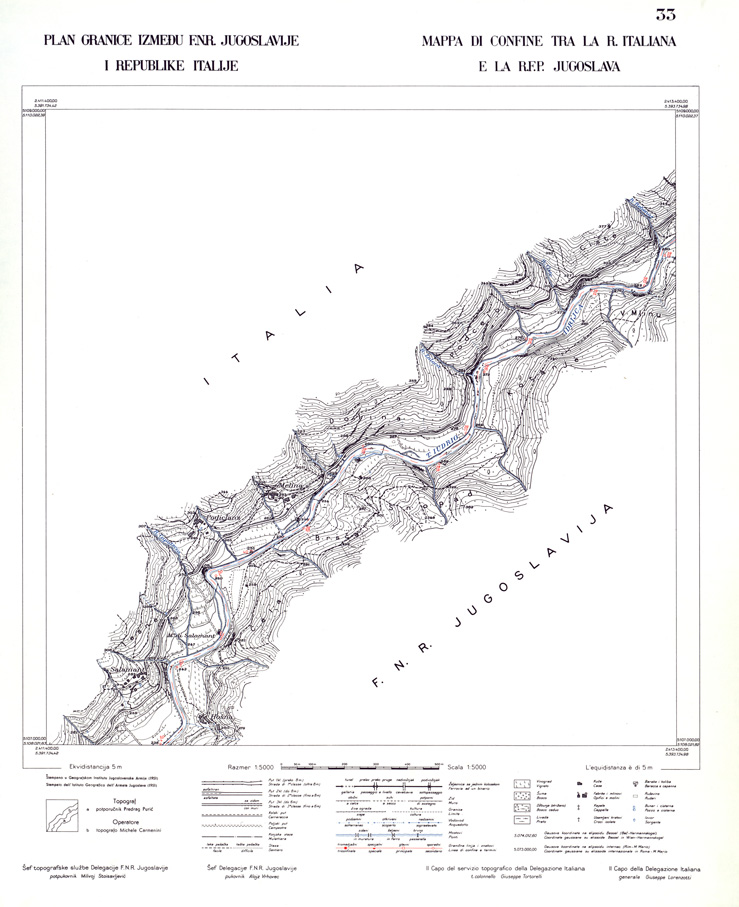 (N:33975) CONFINE DI STATO ITALO - JUGOSLAVO CARTOGRAFIA DELLA FASCIA CONFINARIA FOGLIO 33 (SE008432) Carte e stampe antiche: riproduzione a colori su carta (formato A1)