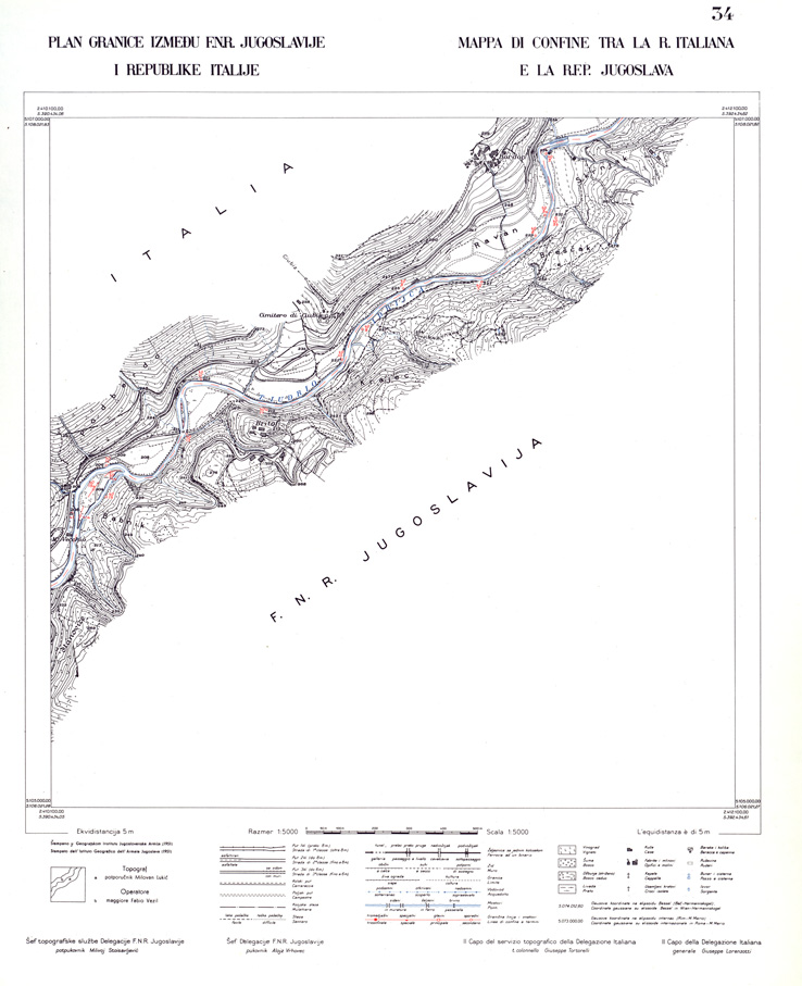 (N:33976) CONFINE DI STATO ITALO - JUGOSLAVO CARTOGRAFIA DELLA FASCIA CONFINARIA FOGLIO 34 (SE008433) Carte e stampe antiche: riproduzione a colori su carta (formato A1)