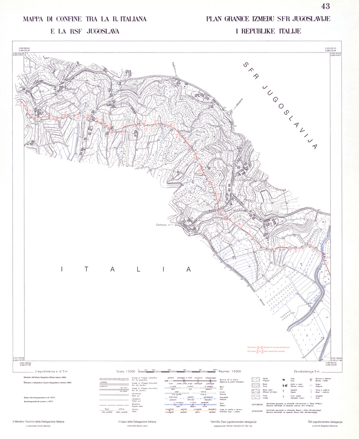 (N:33991) CONFINE DI STATO ITALO - JUGOSLAVO CARTOGRAFIA DELLA FASCIA CONFINARIA FOGLIO 43 (SE008443) Carte e stampe antiche: riproduzione a colori su carta (formato A1)