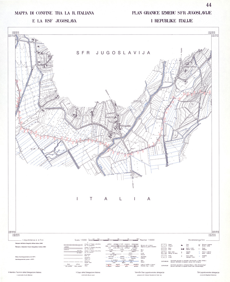 (N:33992) CONFINE DI STATO ITALO - JUGOSLAVO CARTOGRAFIA DELLA FASCIA CONFINARIA FOGLIO 44 (SE008444) Carte e stampe antiche: riproduzione a colori su carta (formato A1)