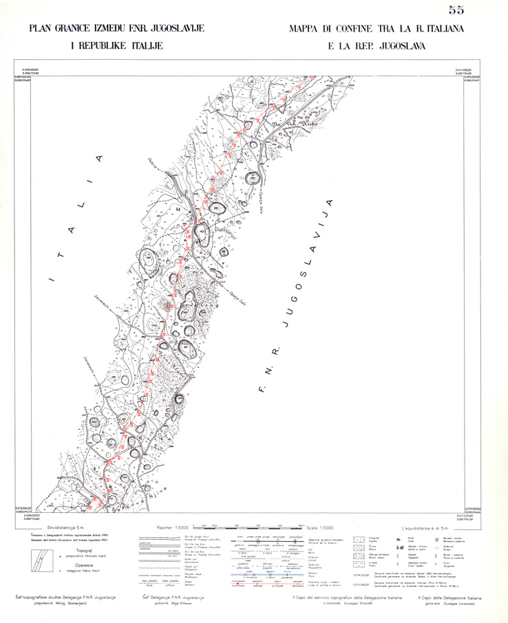 (N:34005) CONFINE DI STATO ITALO - JUGOSLAVO CARTOGRAFIA DELLA FASCIA CONFINARIA FOGLIO 55 (SE008457) Carte e stampe antiche: riproduzione a colori su carta (formato A1)