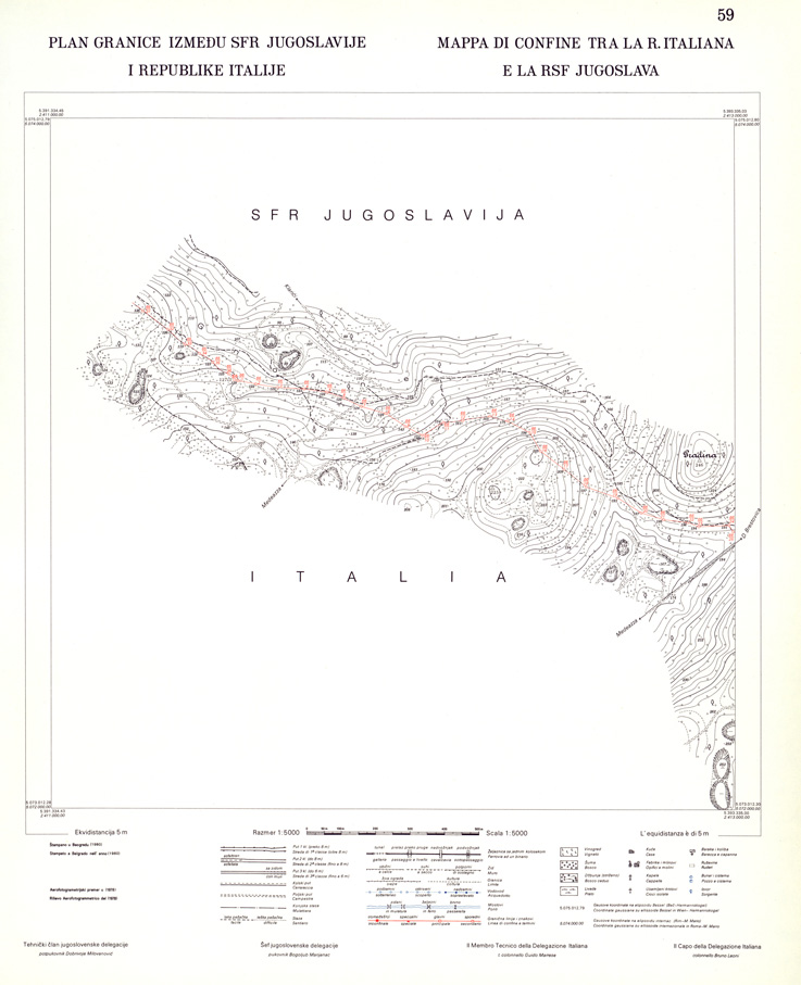 (N:34009) CONFINE DI STATO ITALO - JUGOSLAVO CARTOGRAFIA DELLA FASCIA CONFINARIA FOGLIO 59 (SE008461) Carte e stampe antiche: riproduzione a colori su carta (formato A1)
