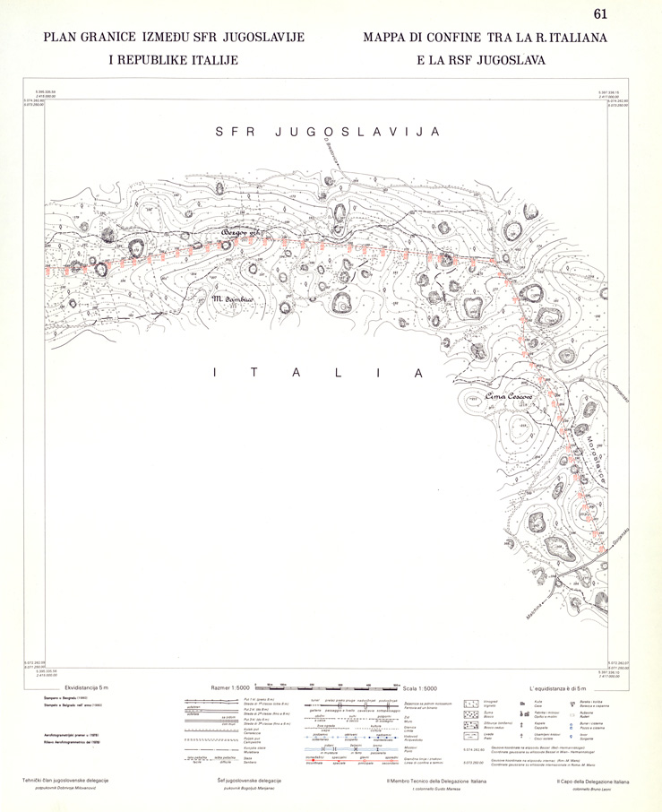 (N:34011) CONFINE DI STATO ITALO - JUGOSLAVO CARTOGRAFIA DELLA FASCIA CONFINARIA FOGLIO 61 (SE008463) Carte e stampe antiche: riproduzione a colori su carta (formato A1)