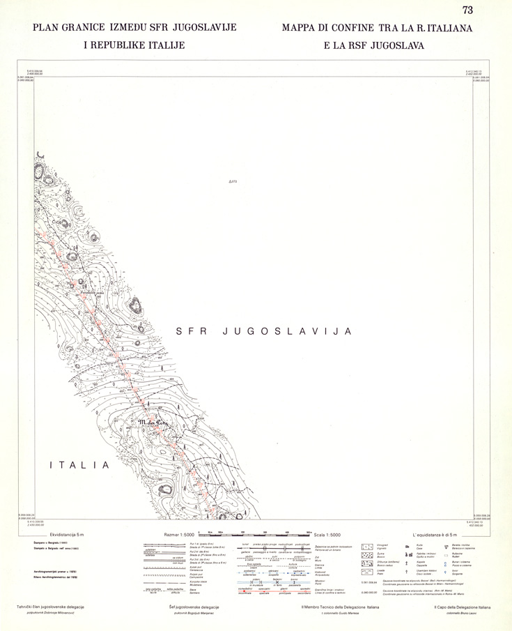(N:34031) CONFINE DI STATO ITALO - JUGOSLAVO CARTOGRAFIA DELLA FASCIA CONFINARIA FOGLIO 73 (SE008475) Carte e stampe antiche: riproduzione a colori su carta (formato A1)