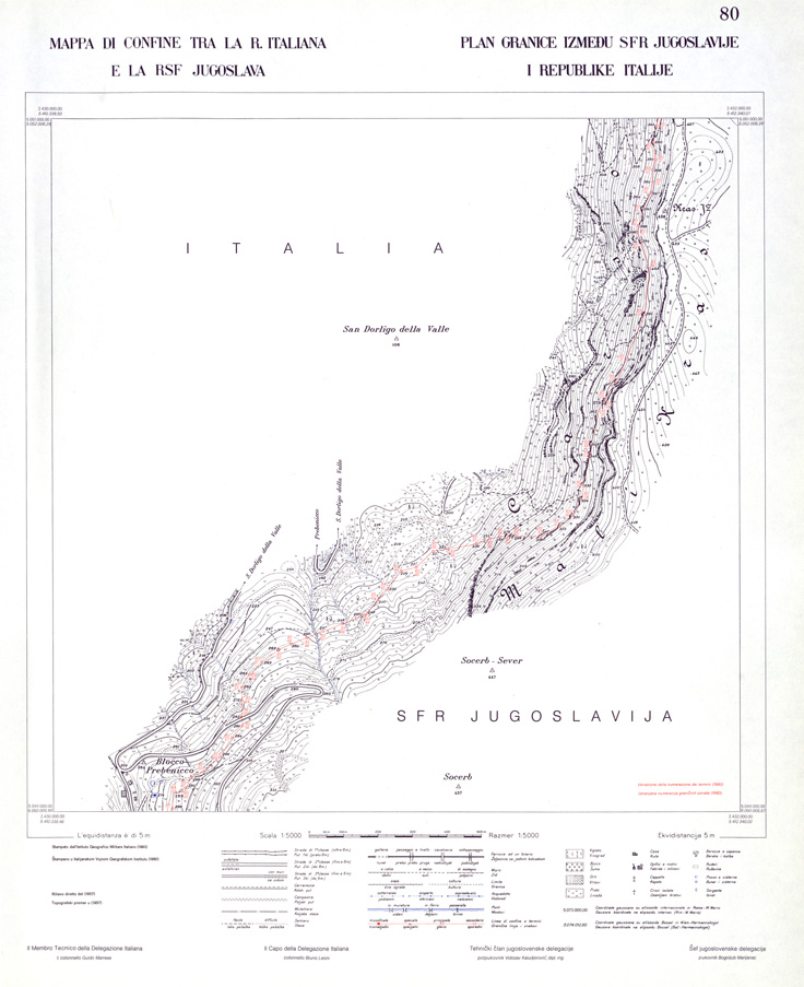 (N:34038) CONFINE DI STATO ITALO - JUGOSLAVO CARTOGRAFIA DELLA FASCIA CONFINARIA FOGLIO 80 (SE008482) Carte e stampe antiche: riproduzione a colori su carta (formato A1)