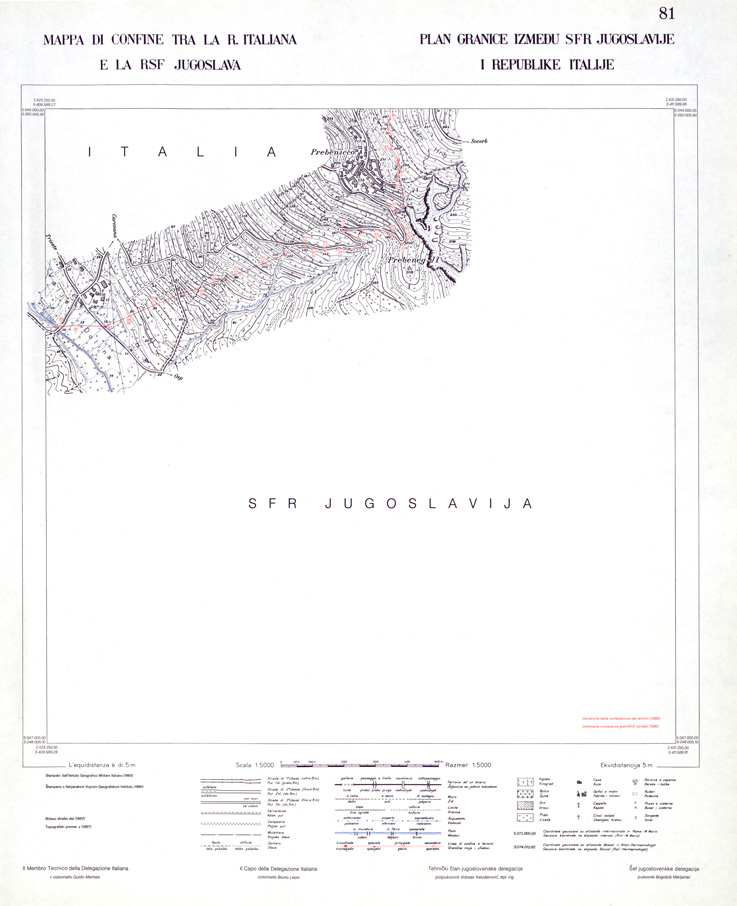 (N:34039) CONFINE DI STATO ITALO - JUGOSLAVO CARTOGRAFIA DELLA FASCIA CONFINARIA FOGLIO 81 (SE008483) Carte e stampe antiche: riproduzione a colori su carta (formato A1)