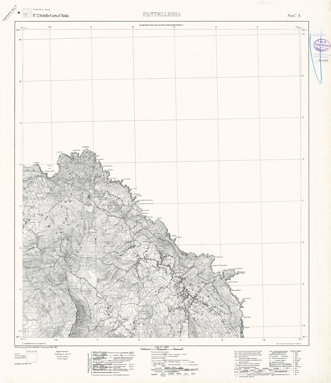 (N:34020) PANTELLERIA - SEZIONE A - EDIZIONE RISERVATA (SE008490) Carte e stampe antiche: riproduzione a colori su carta (formato A1)