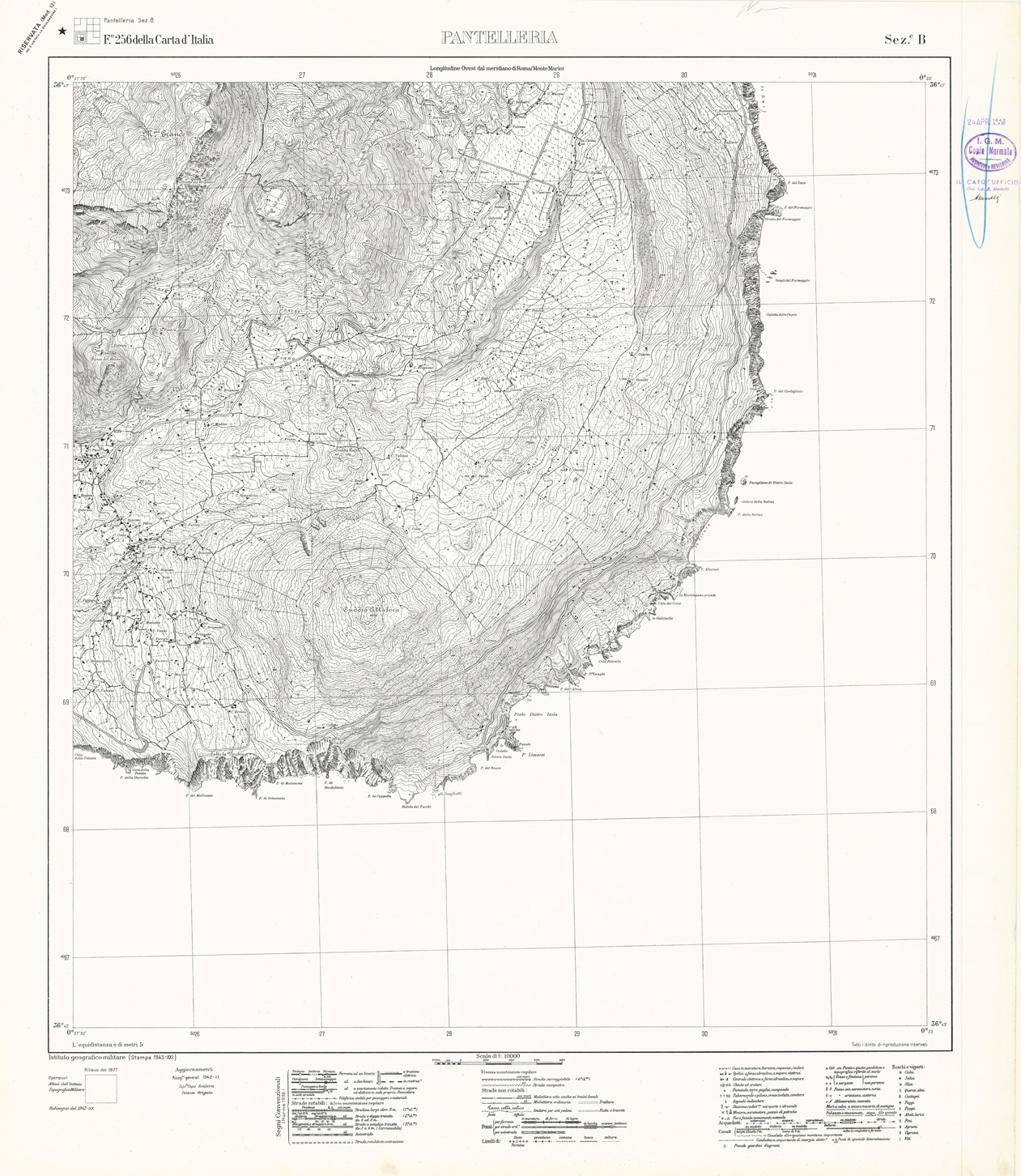 (N:34021) PANTELLERIA - SEZIONE B - EDIZIONE RISERVATA (SE008491) Carte e stampe antiche: riproduzione a colori su carta (formato A1)