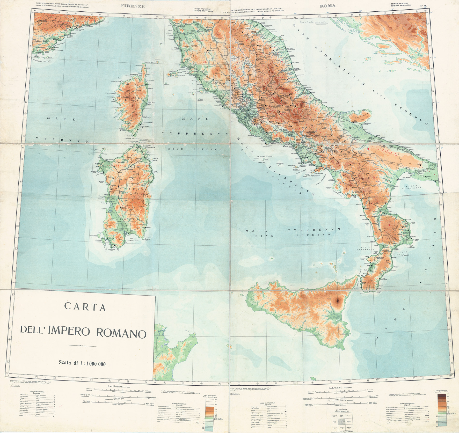 (N:34187) CARTA DELL'IMPERO ROMANO MONTAGGIO DEI FOGLI K 32 - K 33 - J 32 - J 33 (SE008495) Carte e stampe antiche: riproduzione a colori su carta (formato A1)