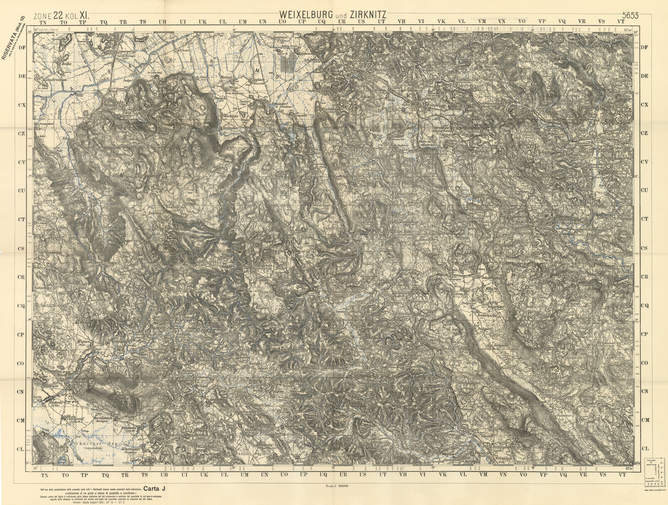 (N:34101) FRONTIERA ORIENTALE SERIE JQ FOGLIO 5653 WEIXELBURG ZIRKNITZ (SE008498) Carte e stampe antiche: riproduzione a colori su carta (formato A1)