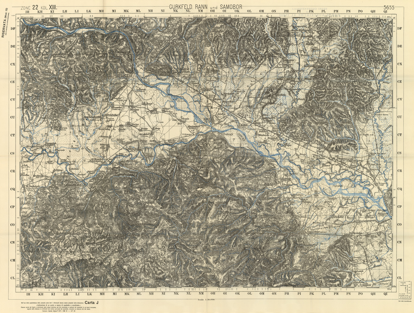 (N:34103) FRONTIERA ORIENTALE SERIE JQ  FOGLIO 5655 CURKFELD RANN SAMOBOR (SE008500) Carte e stampe antiche: riproduzione a colori su carta (formato A1)