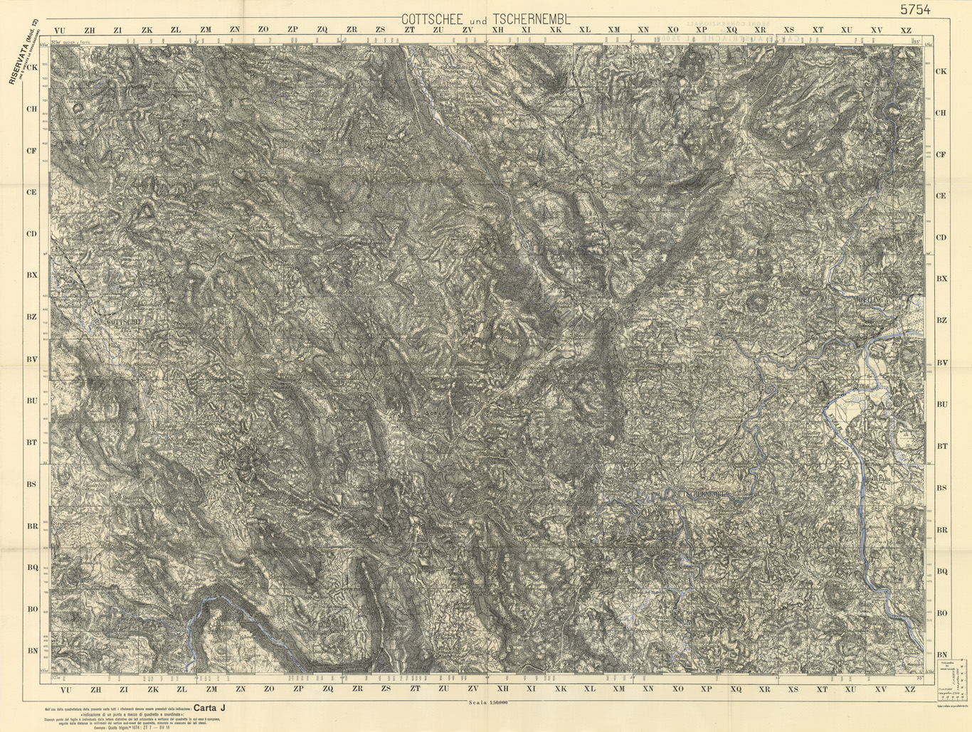 (N:34106) FRONTIERA ORIENTALE SERIE JQ  FOGLIO 5754 COTTSCHEE TSCHERNEMBL (SE008503) Carte e stampe antiche: riproduzione a colori su carta (formato A1)