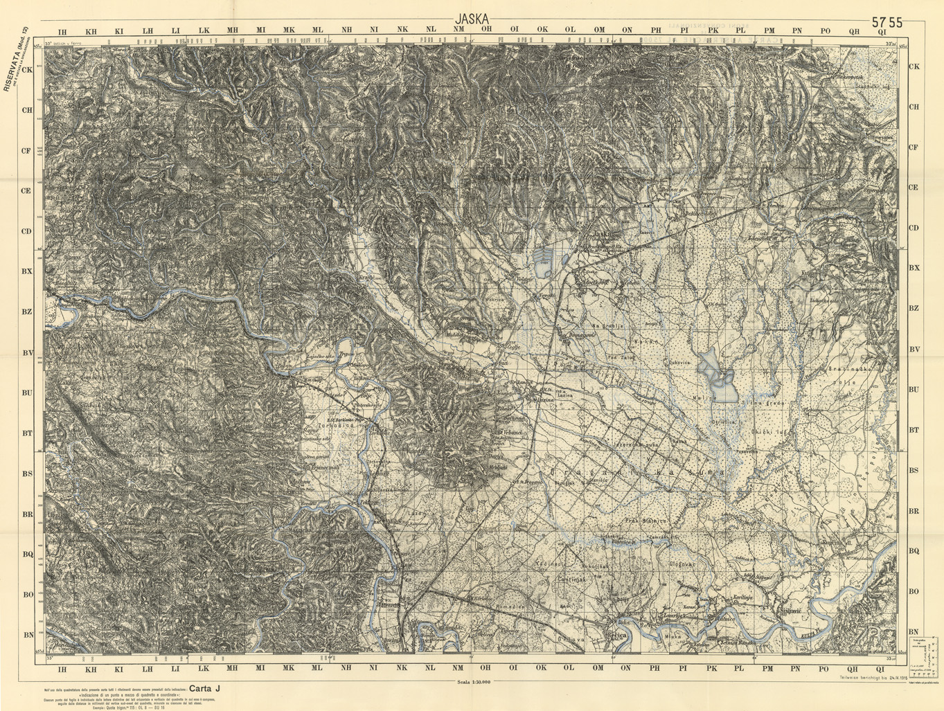 (N:34107) FRONTIERA ORIENTALE SERIE JQ  FOGLIO 5755 JASKA (SE008504) Carte e stampe antiche: riproduzione a colori su carta (formato A1)