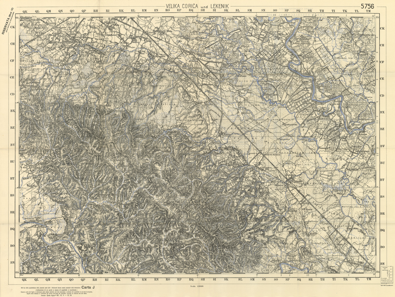 (N:34108) FRONTIERA ORIENTALE SERIE JQ  FOGLIO 5756 VELIKA CORICA LEKENIK (SE008505) Carte e stampe antiche: riproduzione a colori su carta (formato A1)