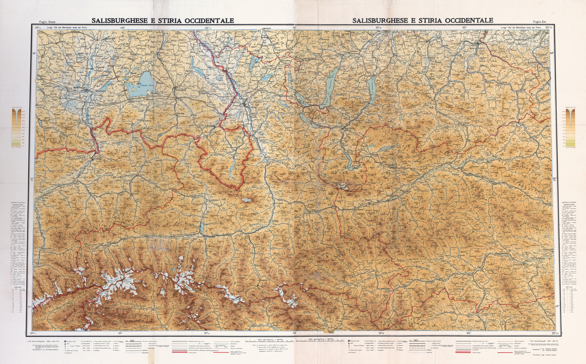 (N:34250) SALISBURGHESE E STIRIA OCCIDENTALE - MONTAGGIO DEI FOGLI OVEST - EST (SE008514) Carte e stampe antiche: riproduzione a colori su carta (formato A1)
