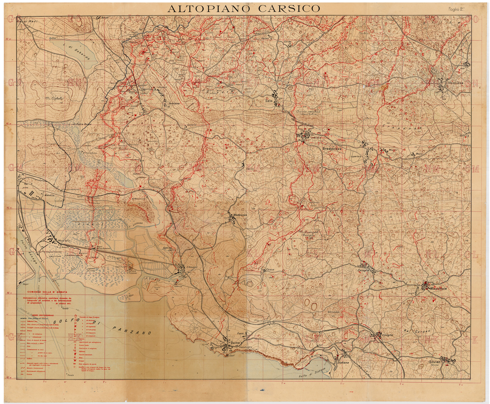 (N:34850) CARTINA ITALIANA ALTOPIANO CARSICO (SE008562) Carte e stampe antiche: riproduzione a colori su carta (formato A1)