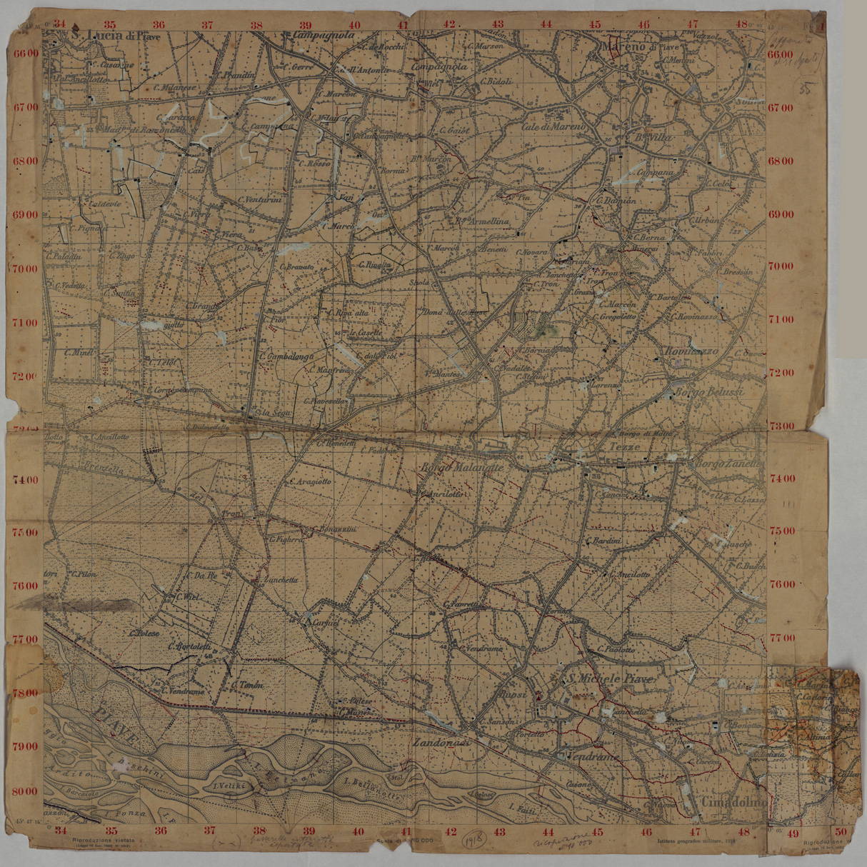 (N:34862) CARTA ZONA PIAVE SAN MICHELE AL PIAVE (SE008575) Carte e stampe antiche: riproduzione a colori su carta (formato A1)