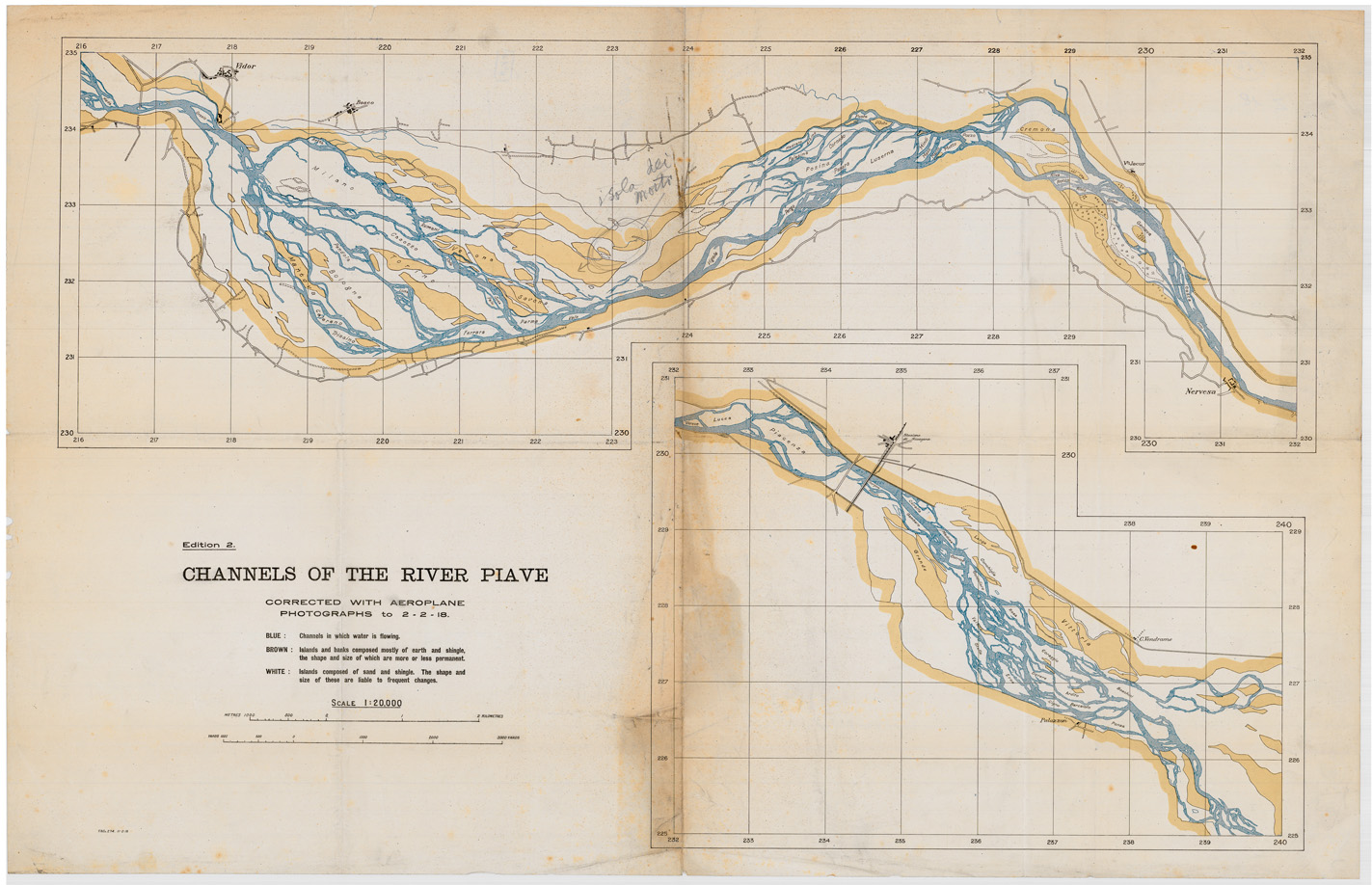 (N:34873) CHANNELS OF THR RIVER PIAVE (SE008588) Carte e stampe antiche: riproduzione a colori su carta (formato A1)
