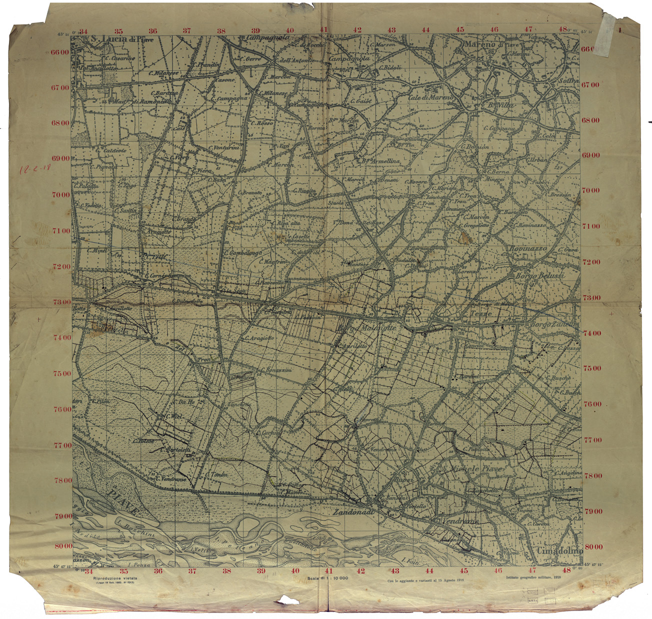 (N:34882) CARTA DEL BASSO PIAVE (SE008597) Carte e stampe antiche: riproduzione a colori su carta (formato A1)