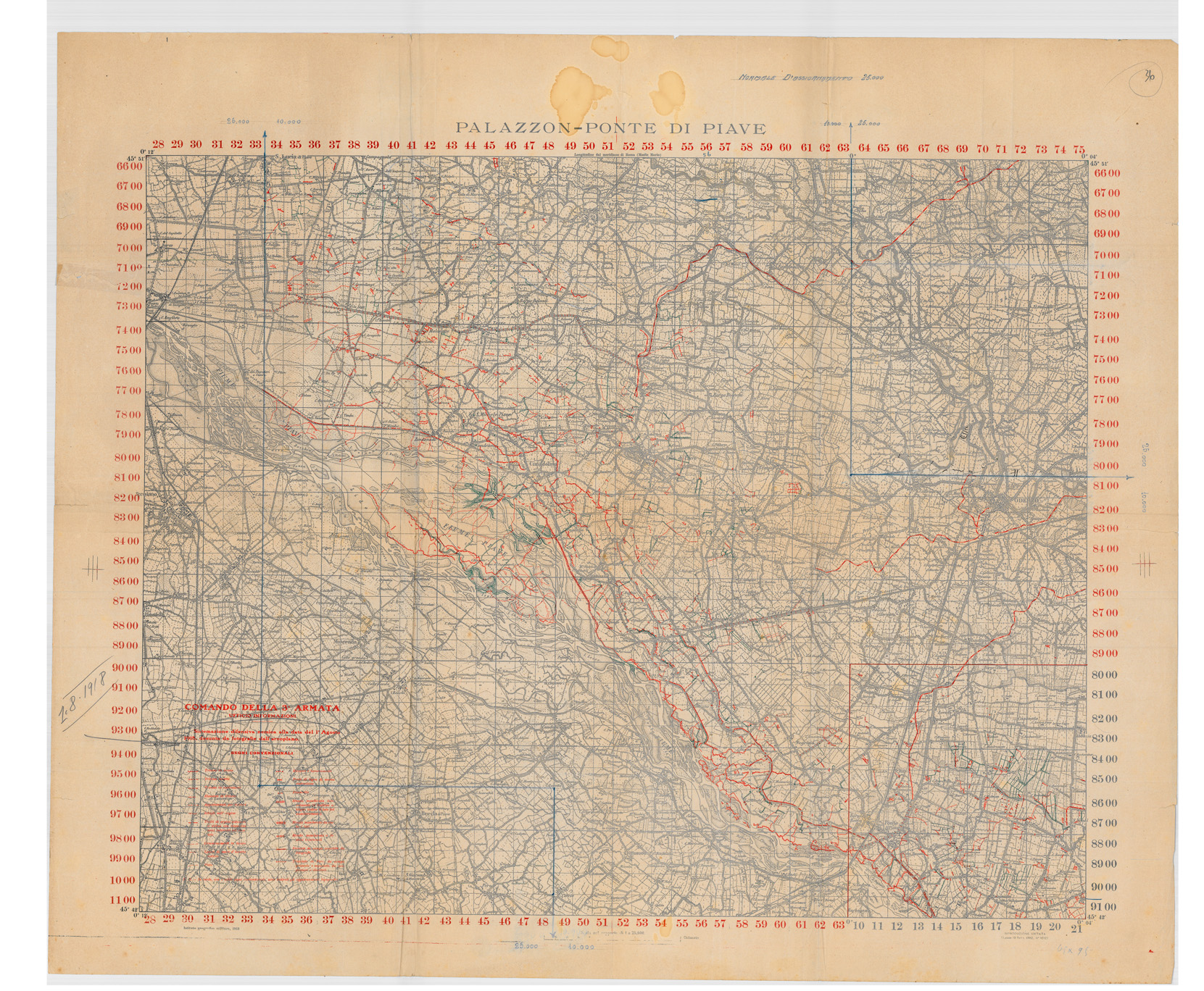 (N:34883) PALAZZO PONTE DI PIAVE (fronte e retro) (SE008598, SE008599) Carte e stampe antiche: riproduzione a colori su carta (formato A1)