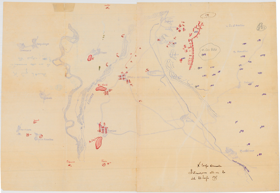 (N:34905) SCHIZZO DIMOSTRATIVO COMPRENDENTE MONFALCONE RONCHI SAGRADO (SE008622) Carte e stampe antiche: riproduzione a colori su carta (formato A1)