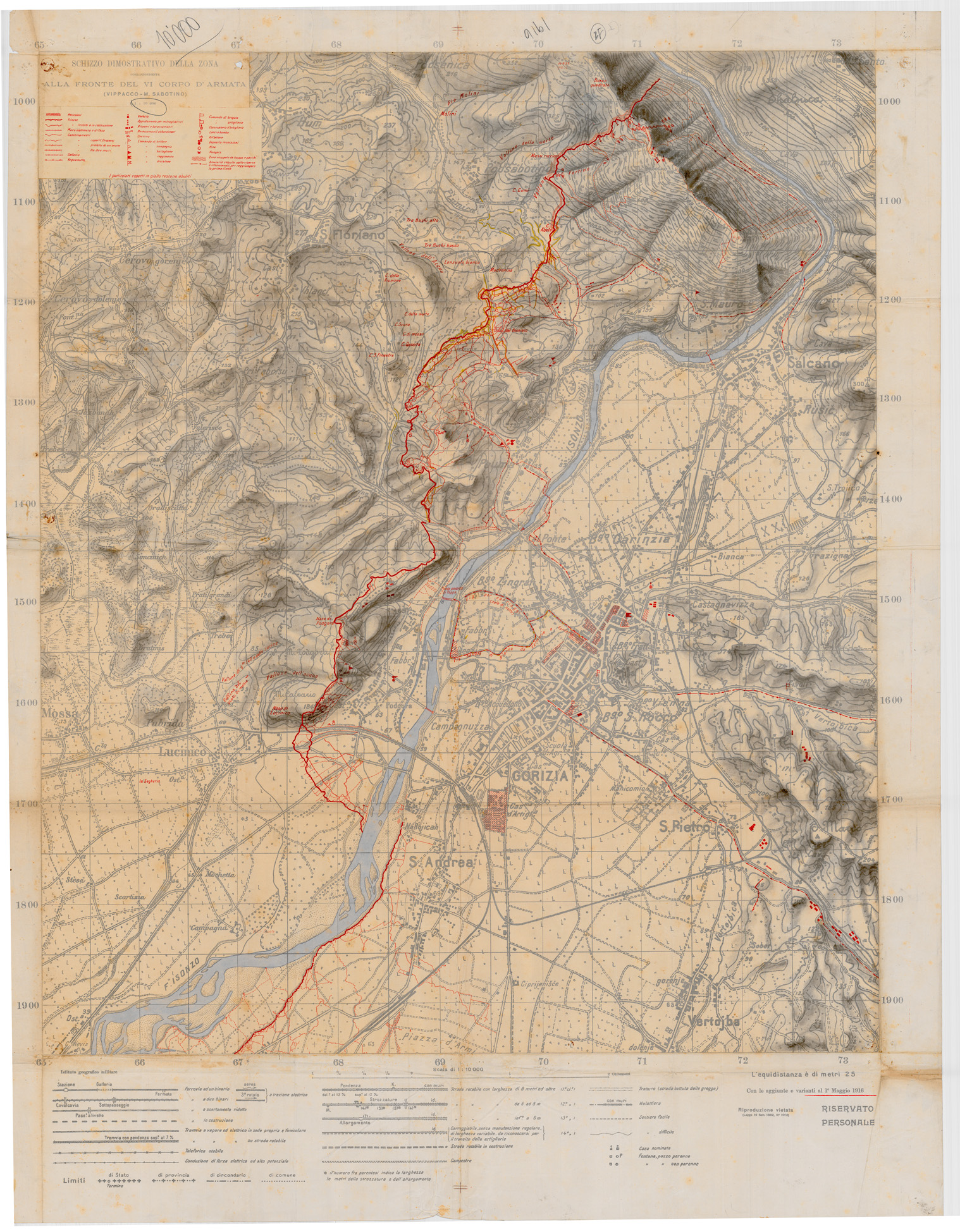 (N:34918) SCHIZZO DIMOSTRATIVO DELLA ZONA AL FRONTE DEL IV CORPO D'ARMATA VIPPACCO MONTE SABOTINO (SE008635) Carte e stampe antiche: riproduzione a colori su carta (formato A1)